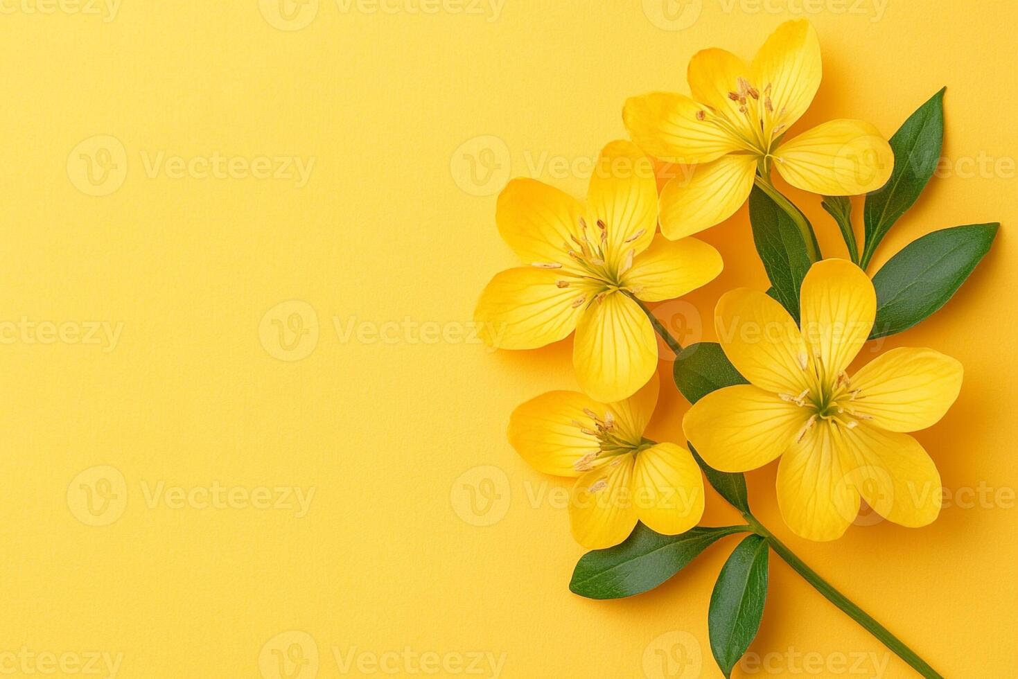Hypericum perforatum on a vibrant background, photorealistic top view Hypericum perforatum plant photo