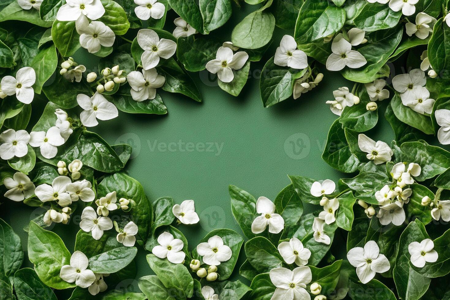 Top view Jasmine on a vibrant background, flower setting photo