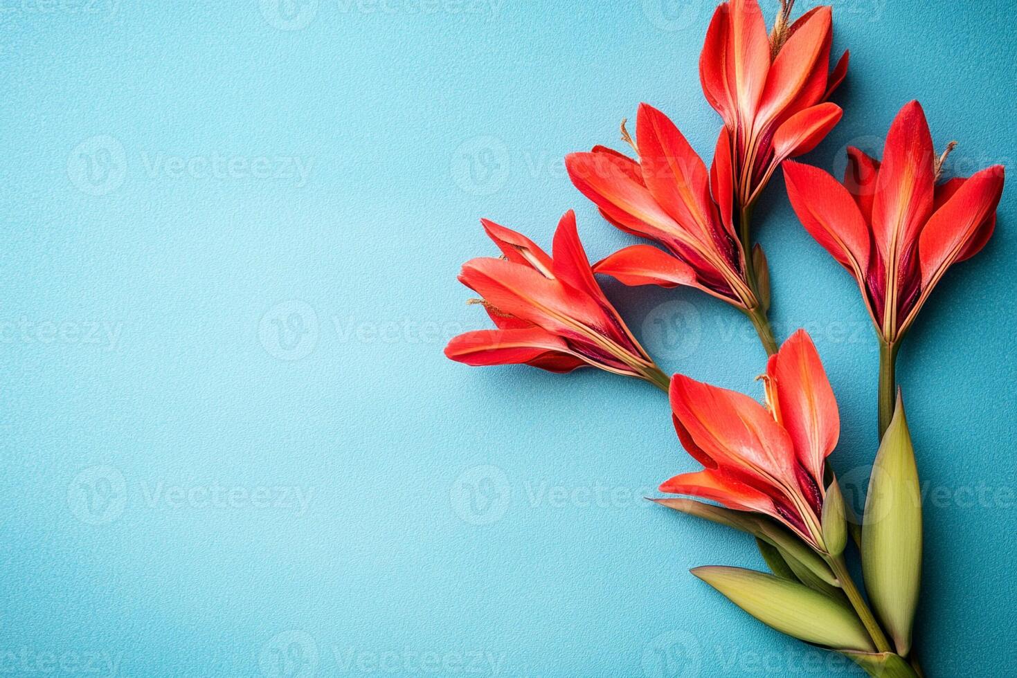 Top view Kangaroo Paw on a vibrant background, flower setting photo