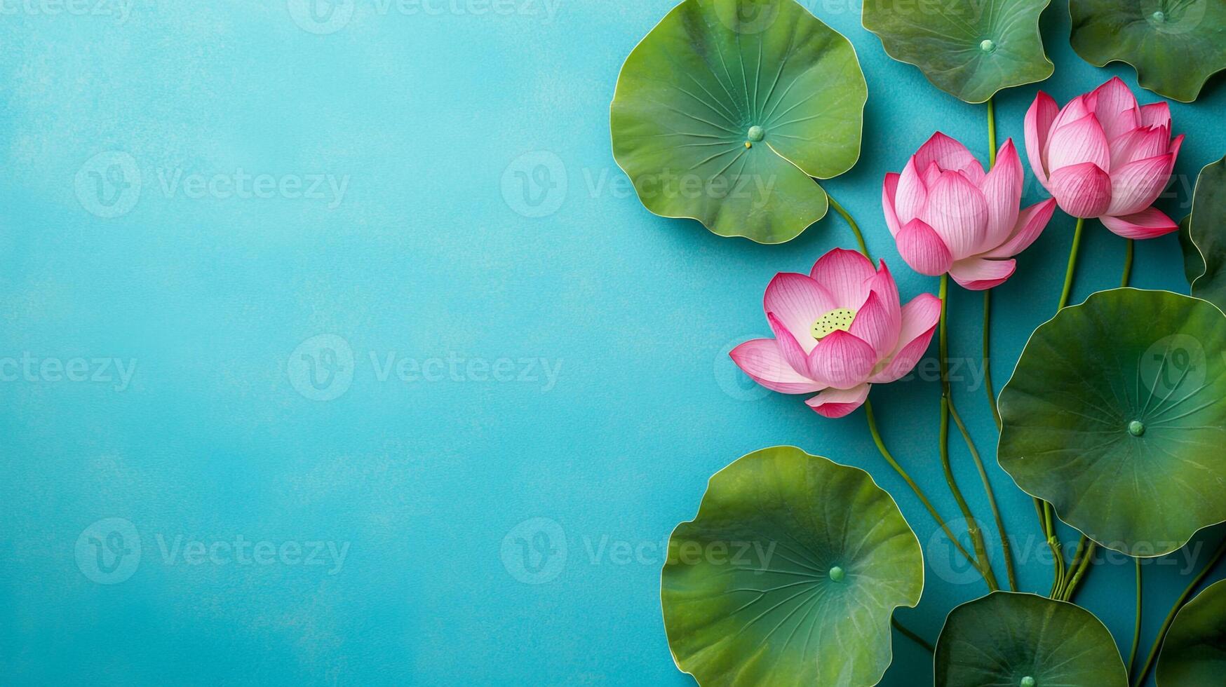 Top view Nelumbo on a vibrant background, plant setting photo