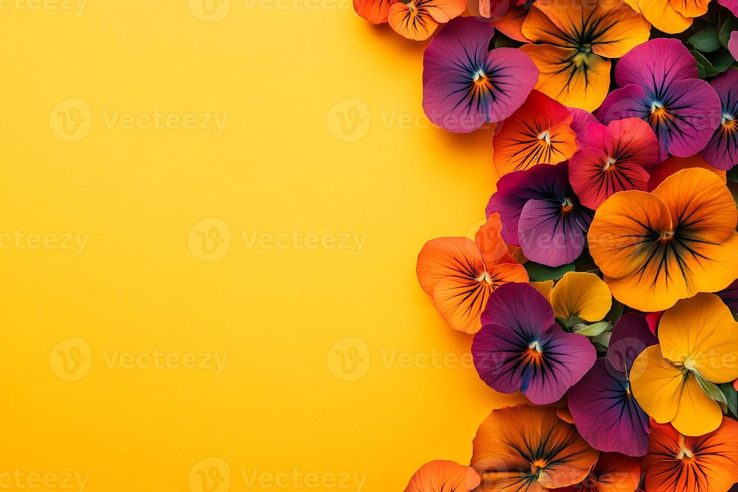 Nemesia on a vibrant background, top view photorealistic flower photo