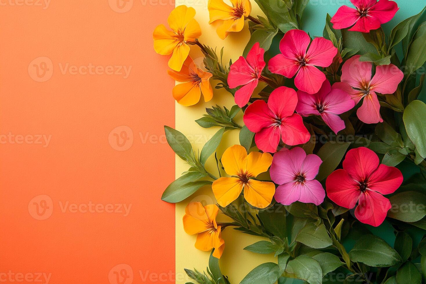 Top view photorealistic Nicotiana, flower set on a vibrant background photo
