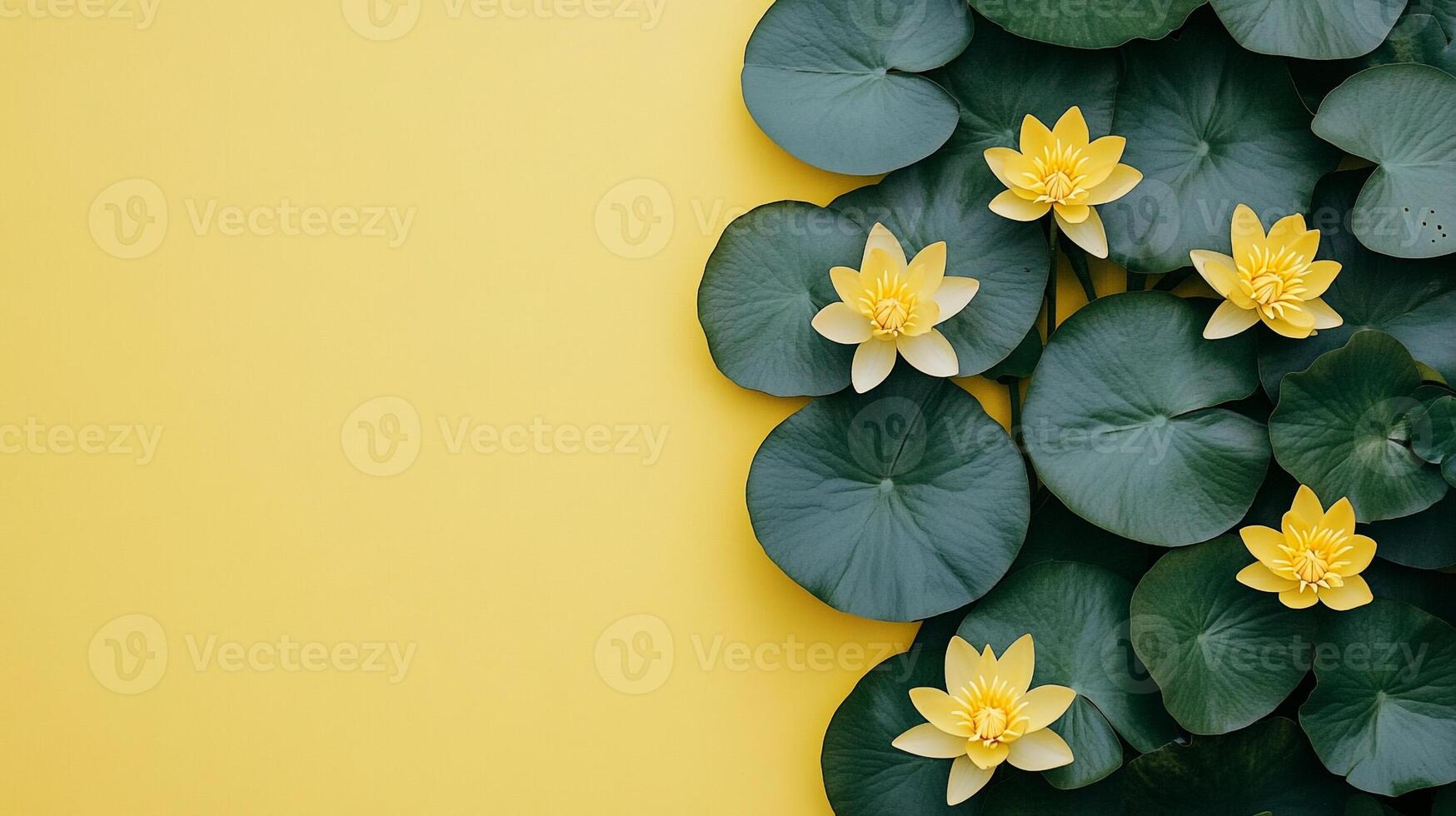 Nuphar on a vibrant background, photorealistic top view Nuphar plant photo