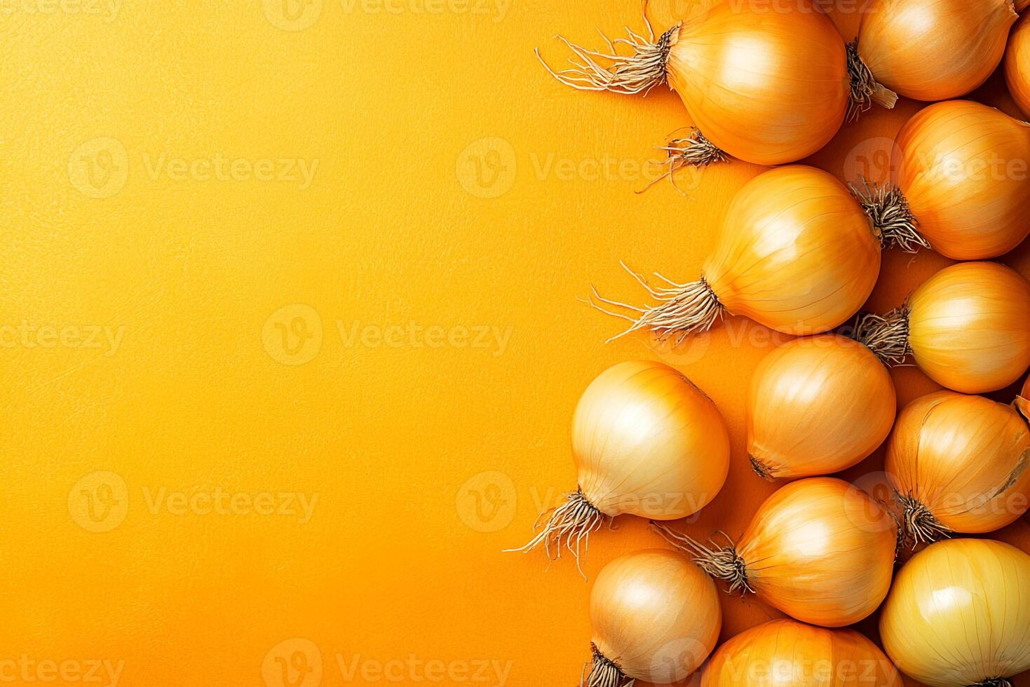 Onion on a vibrant background, photorealistic top view Onion plant photo