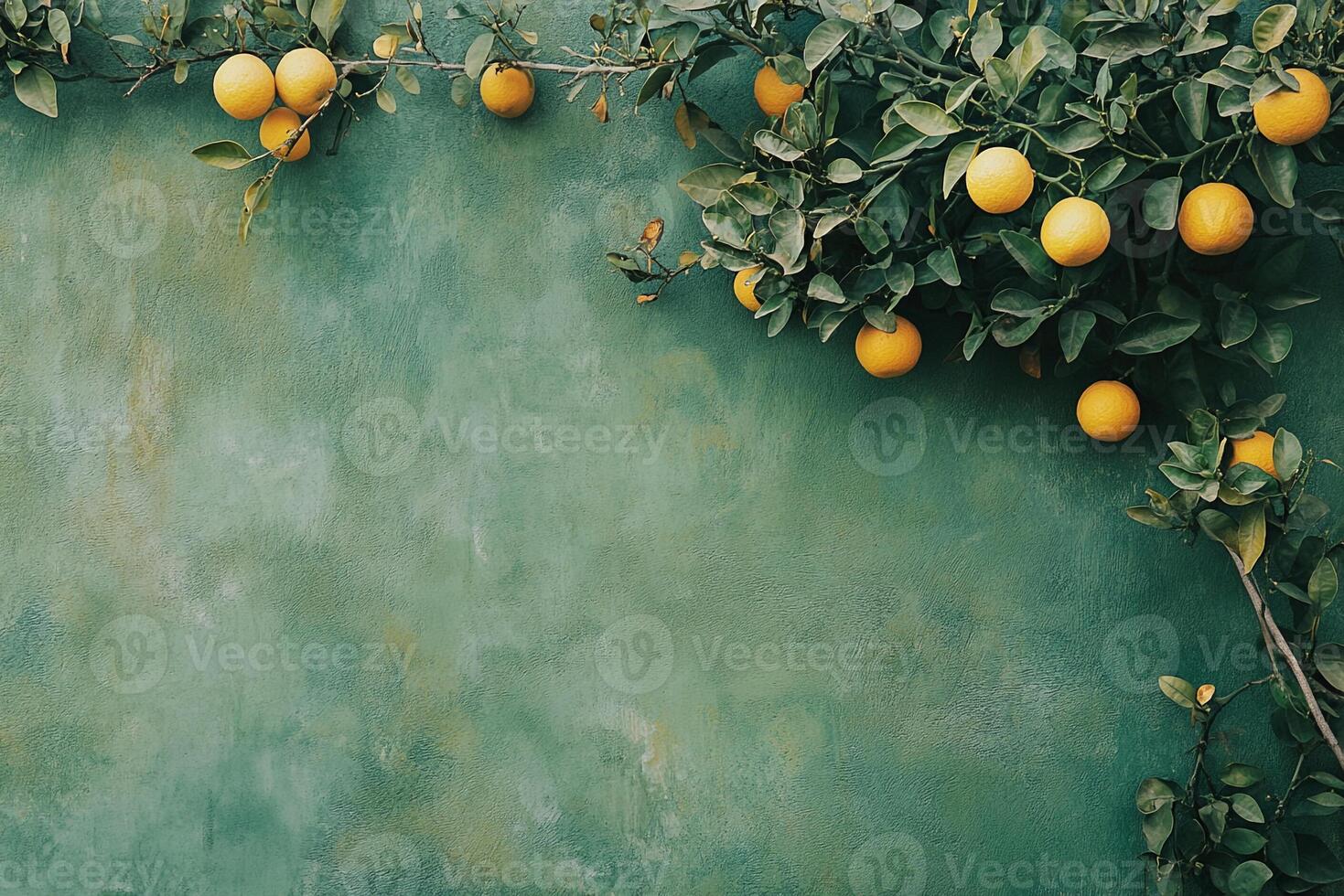 Orange Tree on a vibrant background, photorealistic top view Orange Tree flower photo