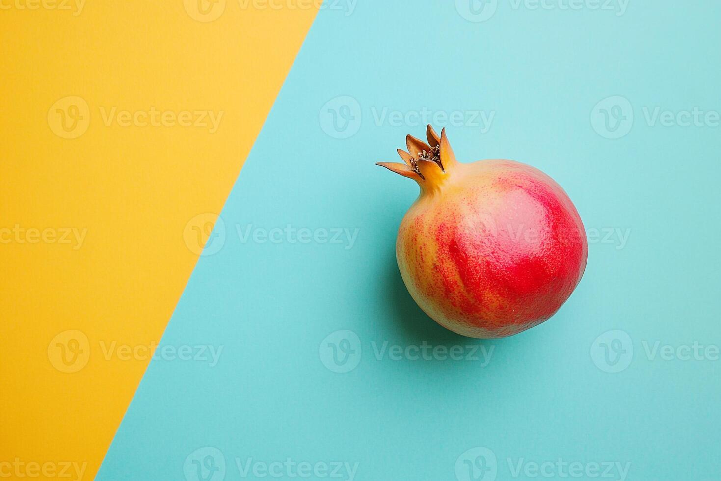 Pomegranate on a vibrant background, top view photorealistic plant photo