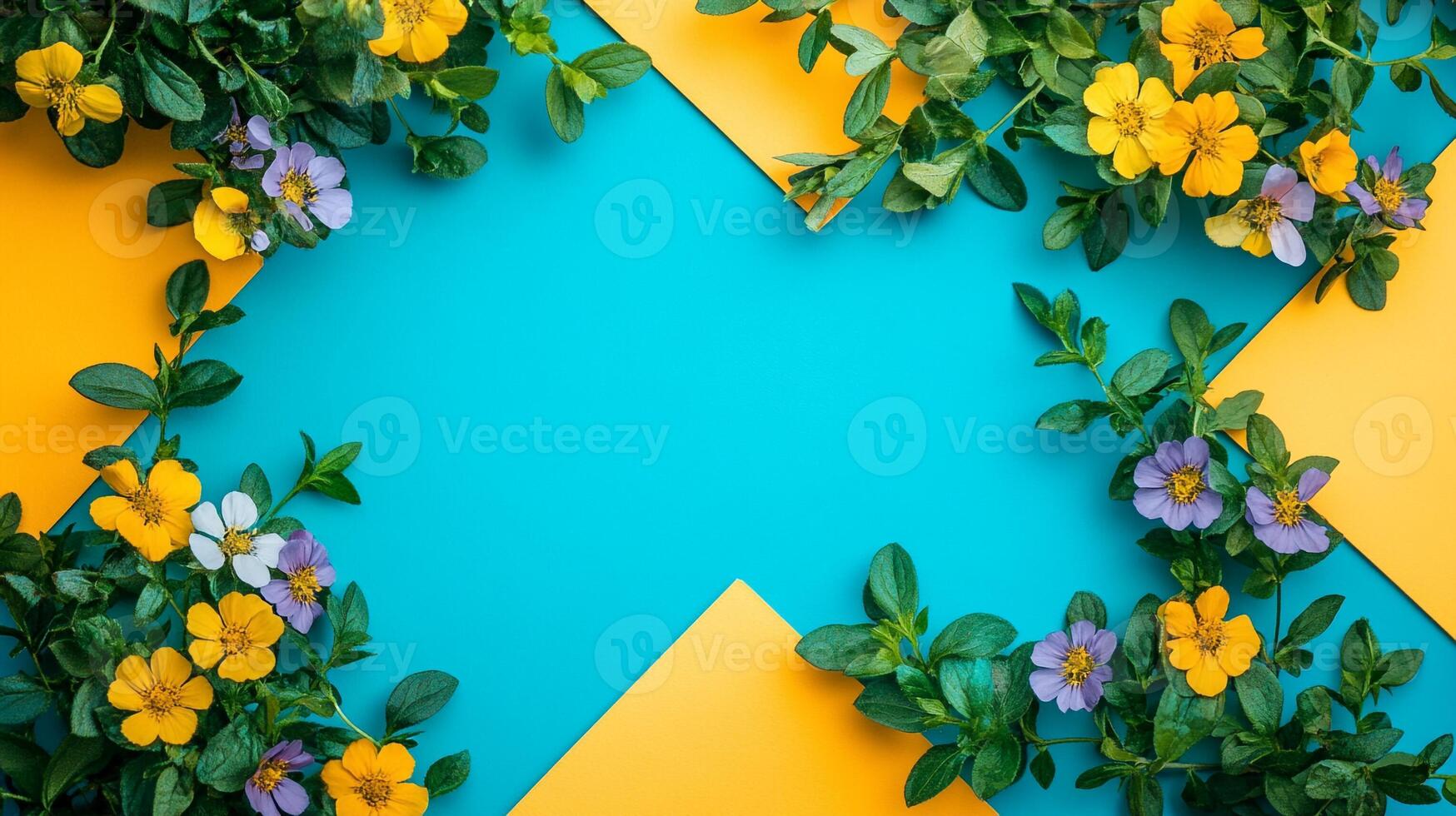Potentilla on a vibrant background, photorealistic top view Potentilla plant photo