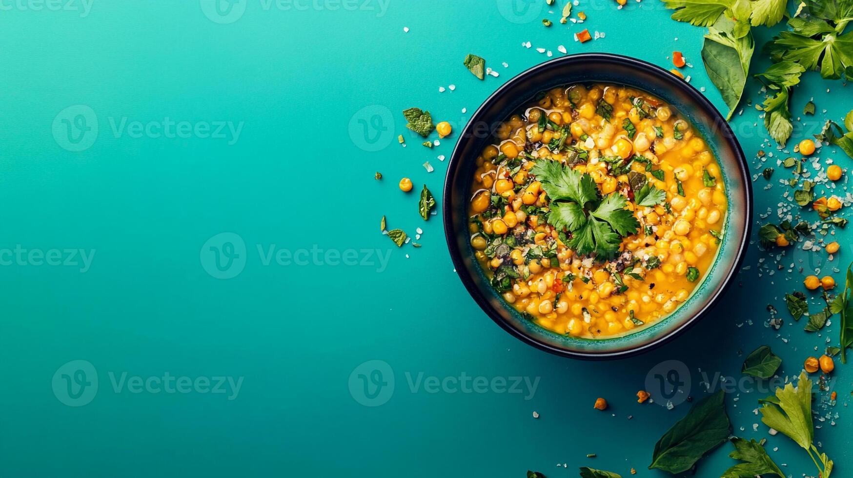 Top view photorealistic Savory, plant set on a vibrant background photo