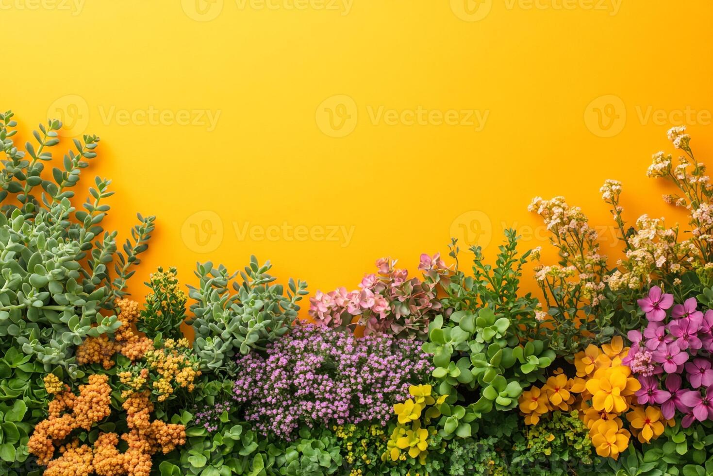 Sedum varieties on a vibrant background, photorealistic top view Sedum varieties plant photo