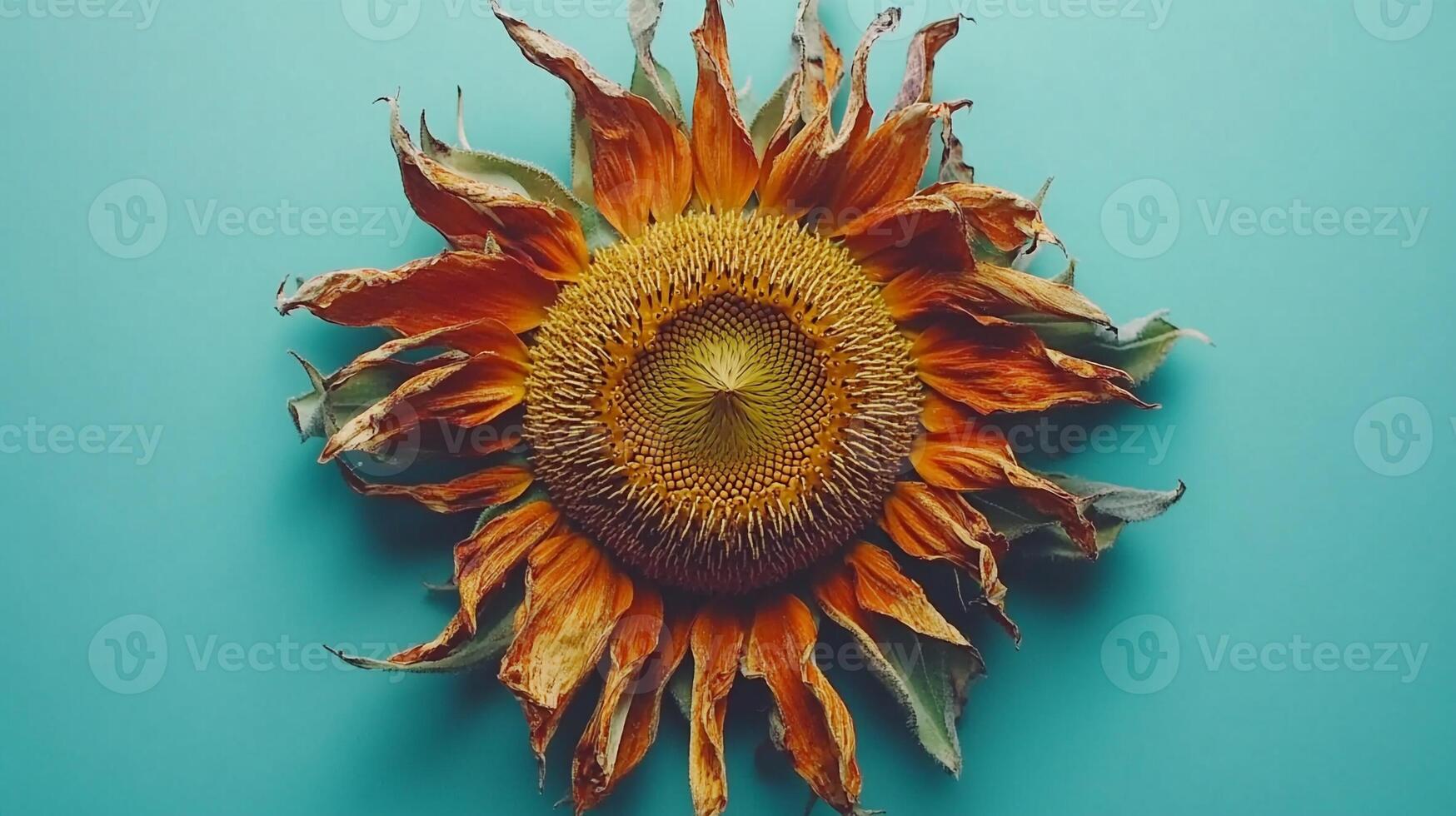 Sunflower on a vibrant background, photorealistic top view Sunflower flower photo