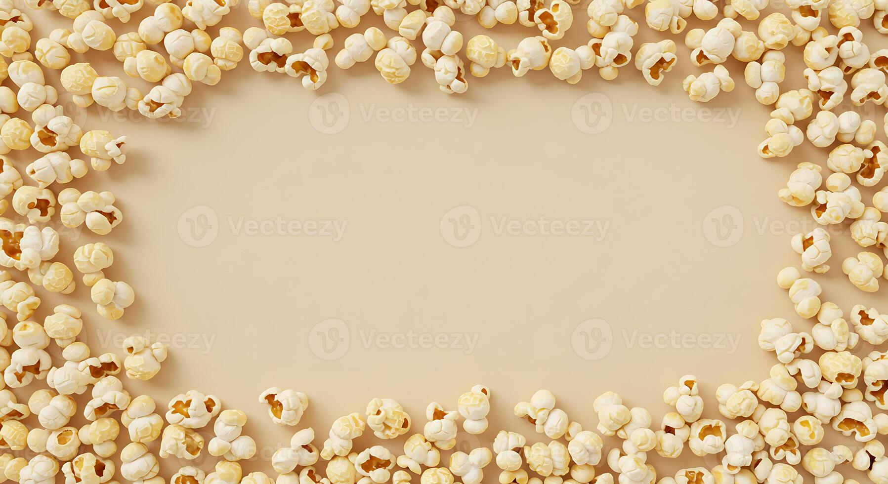 Popcorn Frame on Neutral Background Movie Night Concept photo