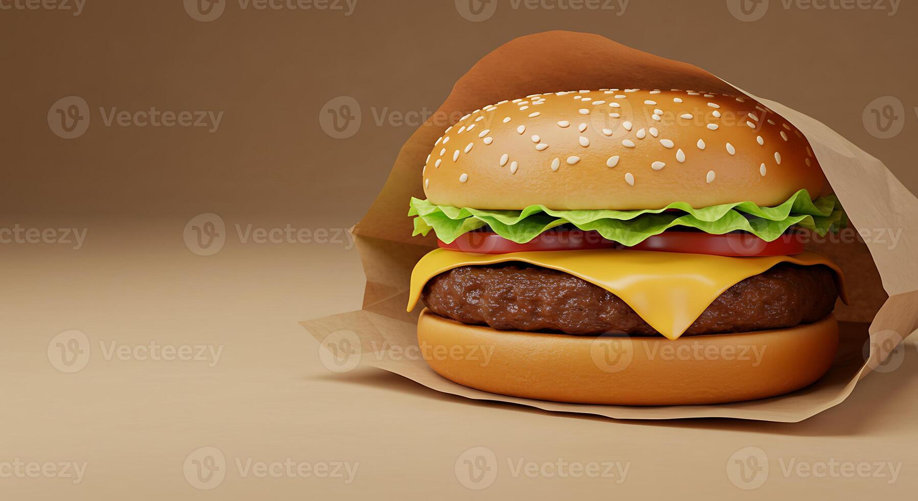 Classic Burger with Lettuce, Tomato, and Cheese in Paper Wrapper photo
