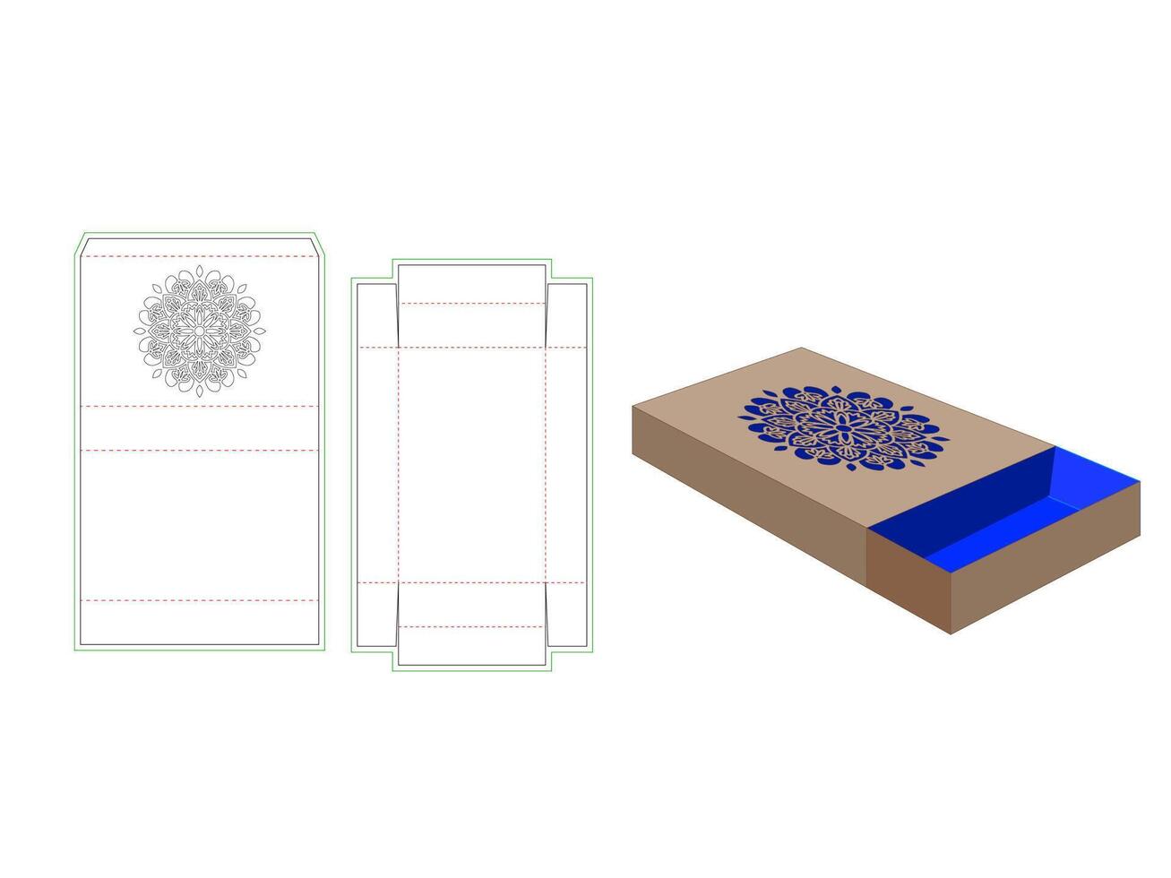 Sliding Match Box Mandala Laser cut Dieline Template vector
