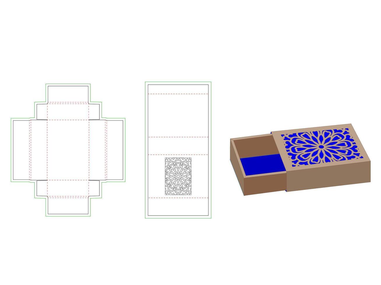 Mandala Patterned Custom Match Box Dieline Template vector
