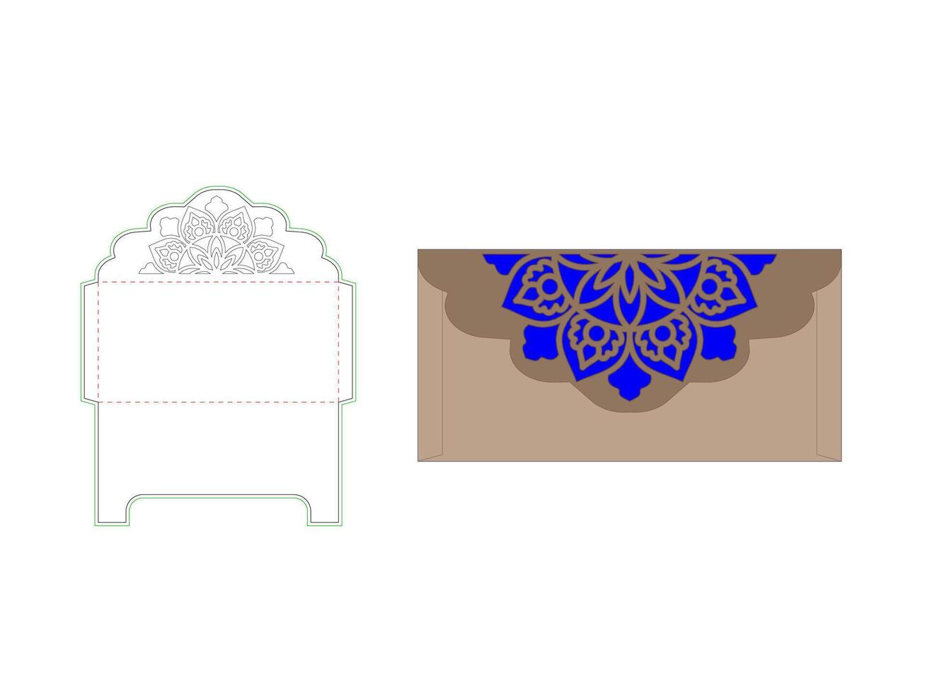 Gift Packet, Envelope Dieline Template with Mandala pattern vector
