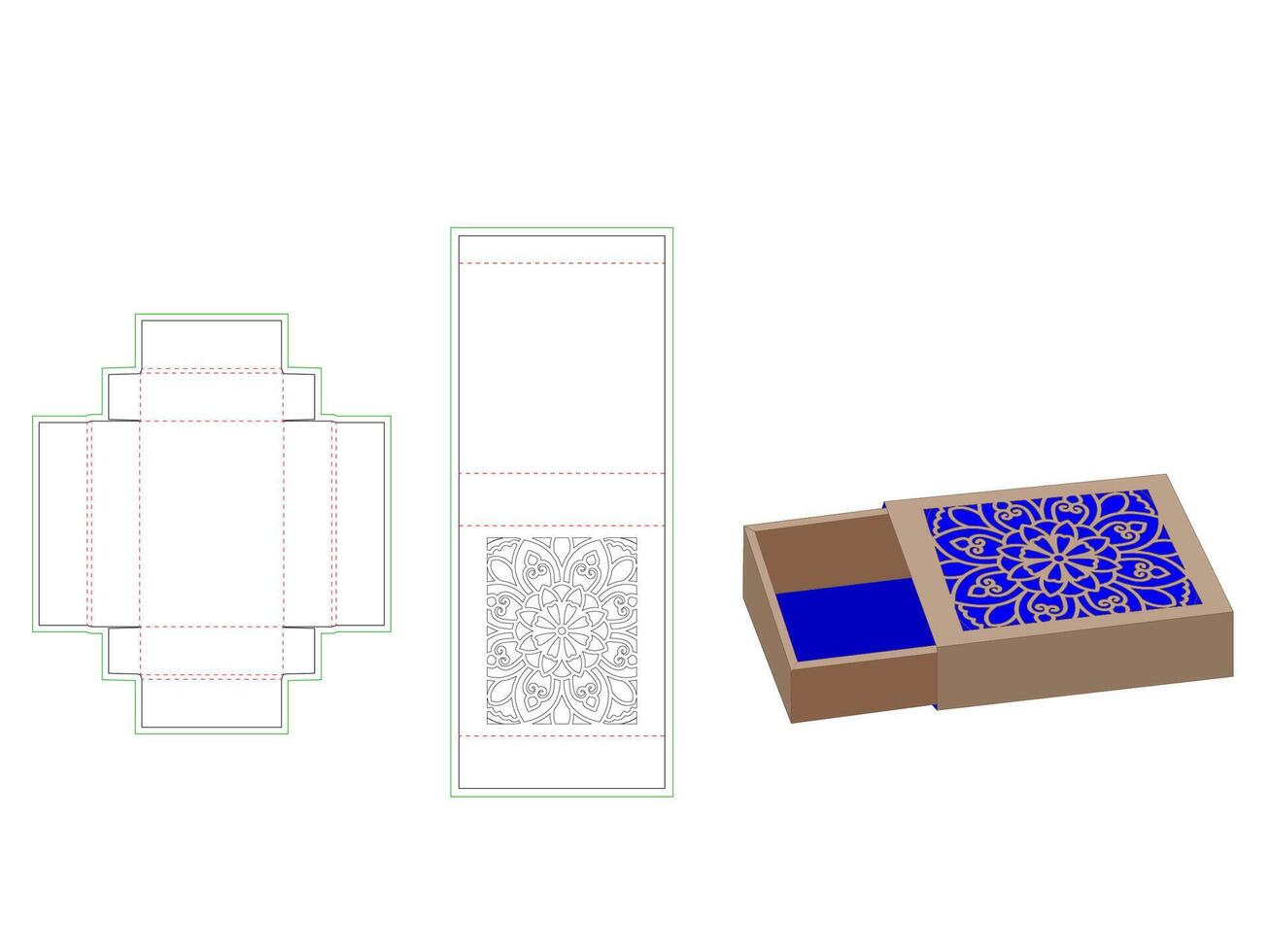 Fire Match Box with mandala Pattern Dieline Template vector