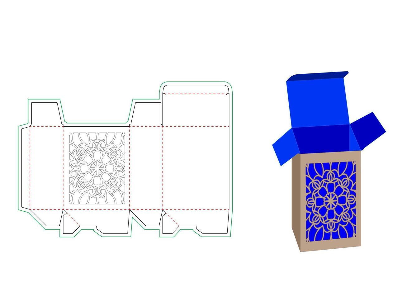 Elegant Auto Lock Box with Mandala Pattern Dieline Template vector