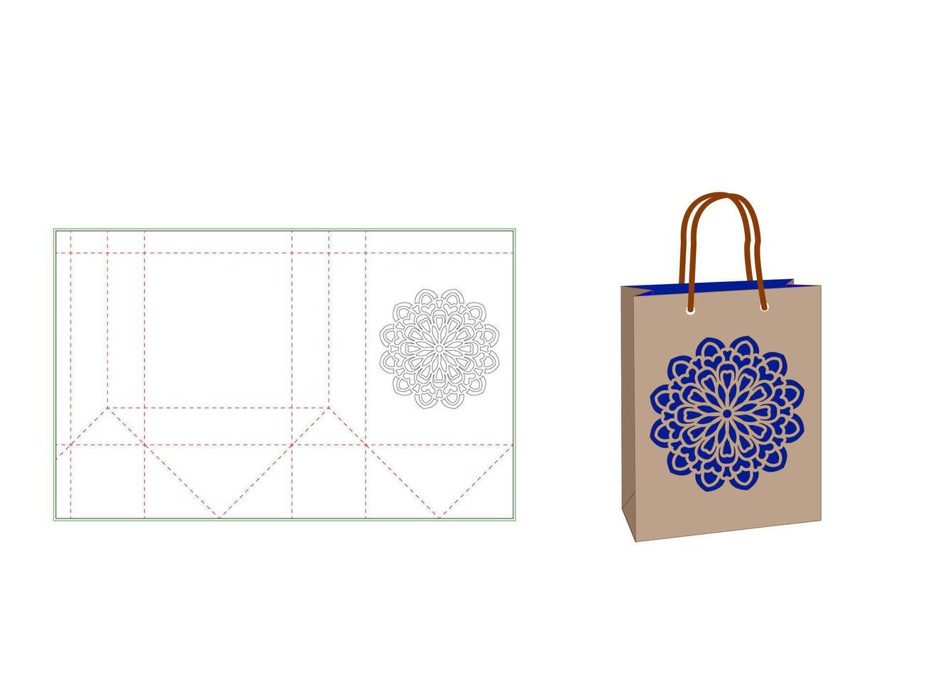 Tote Gift Box With Handles Laser Cut Dieline Template vector