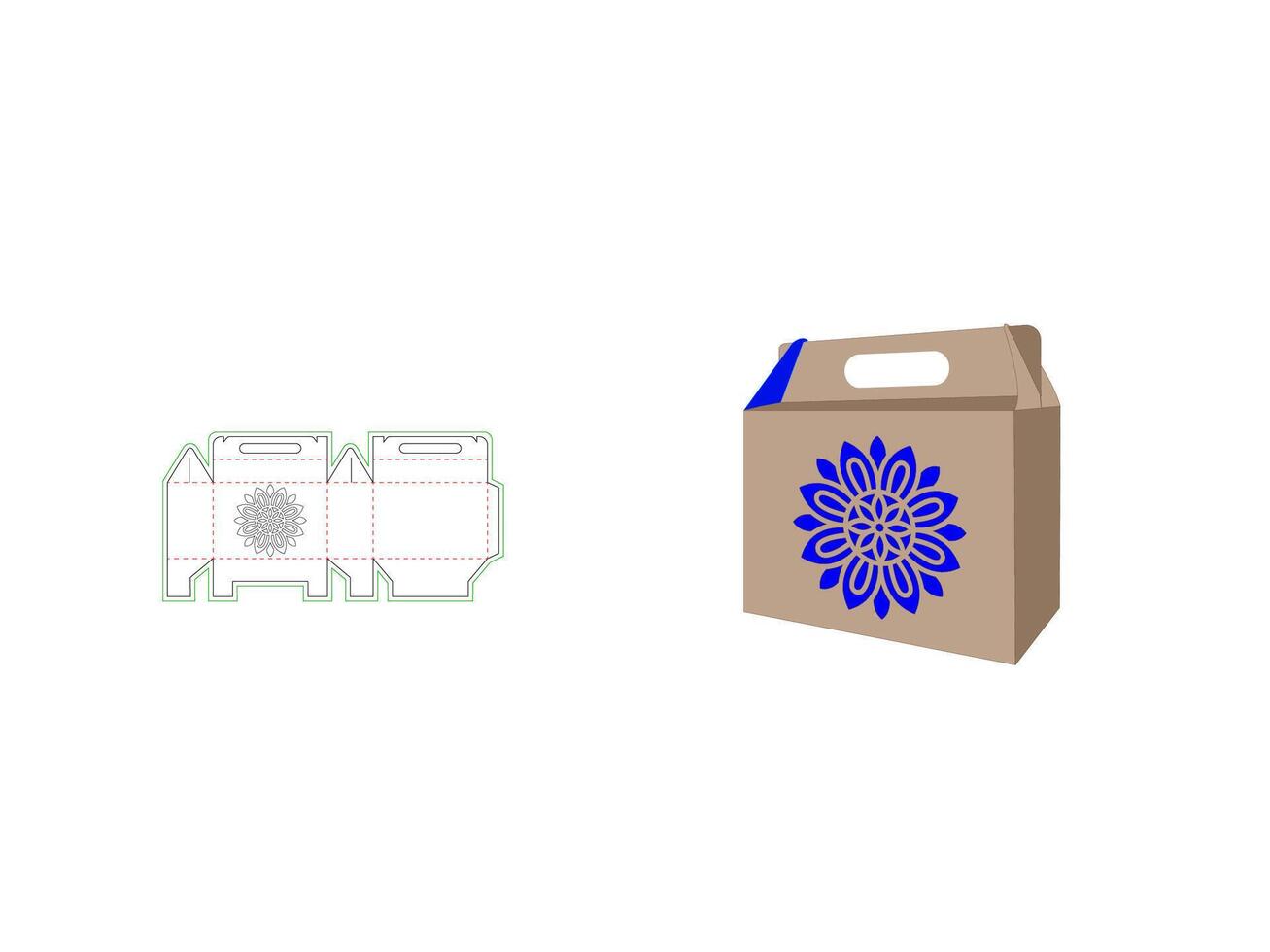Tall Gable Box with Mandala Pattern Dieline Template vector
