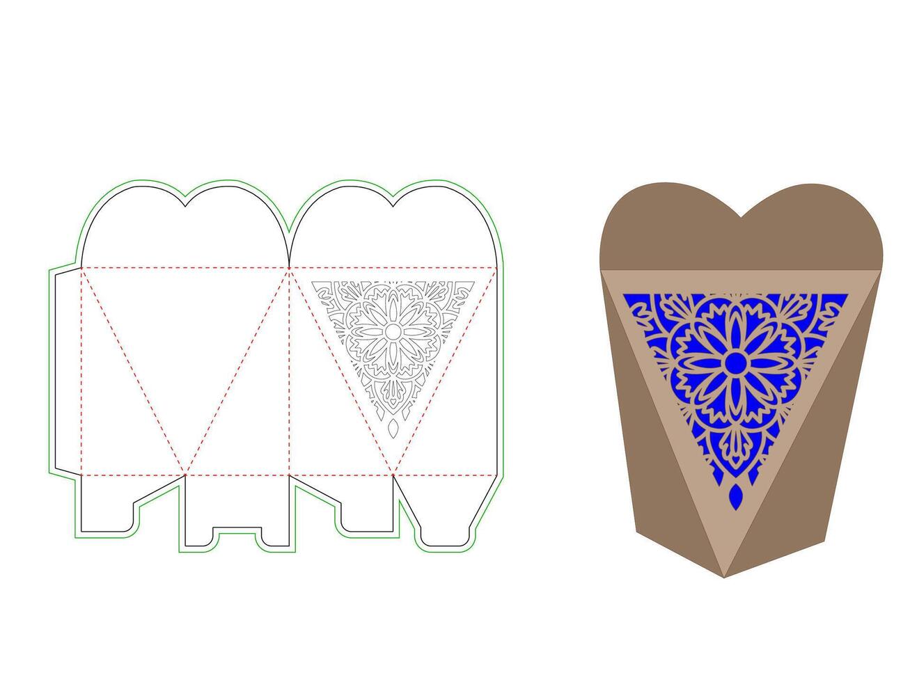 Heart Shape Box with mandala pattern laser cut Template vector