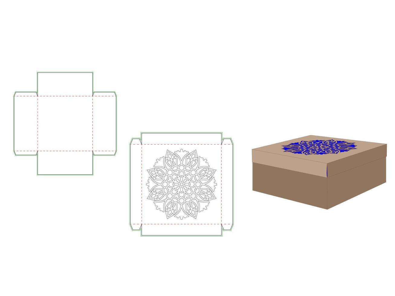 Mandala pattern Lid box Laser cut Dieline Template vector