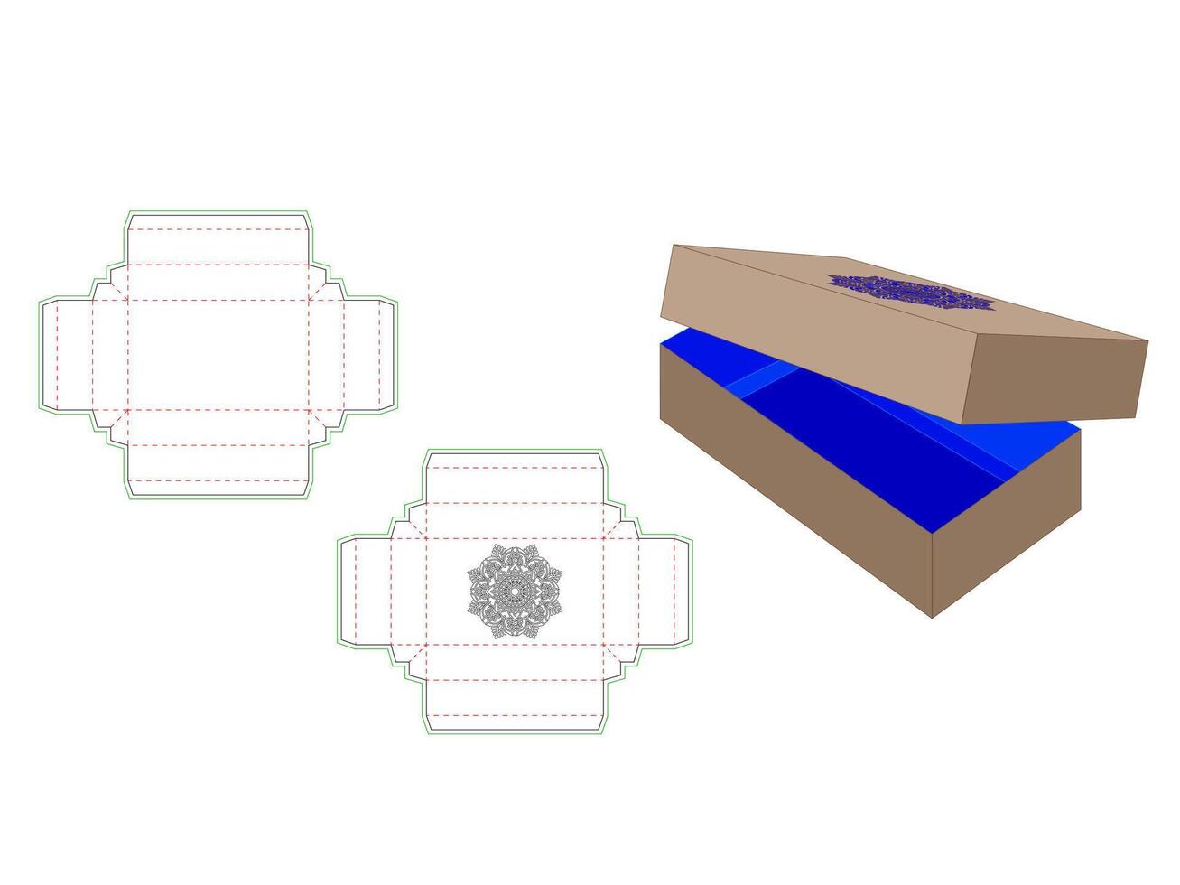 Craft Packaging Box Dieline Template with Mandala Laser cut vector