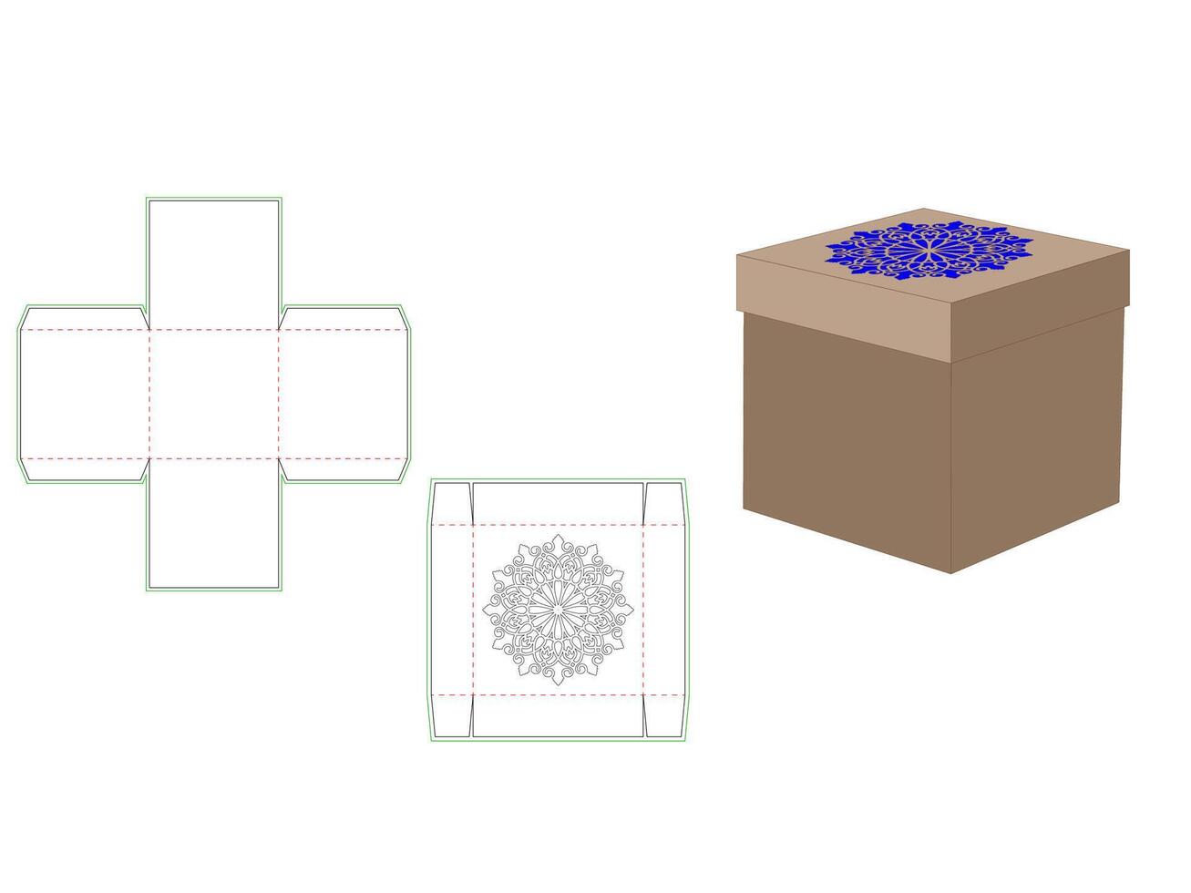 Lid Box with mandala pattern dieline template vector