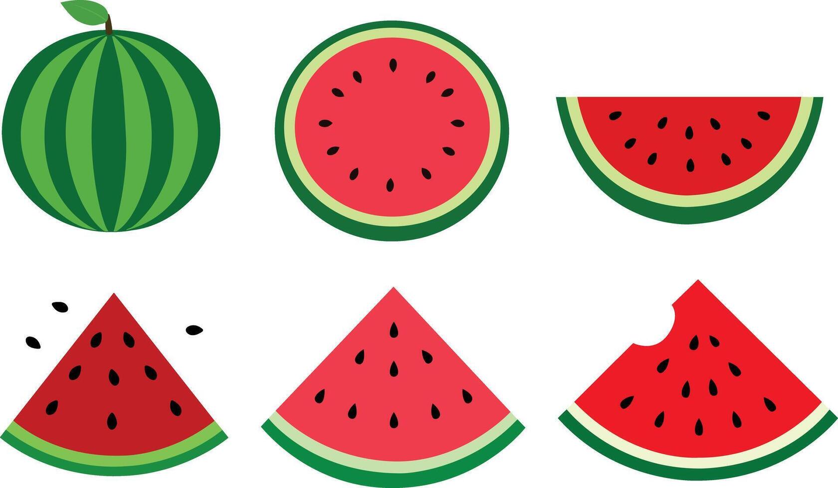 Set of watermelon and watermelon slices isolated on transparent background vector