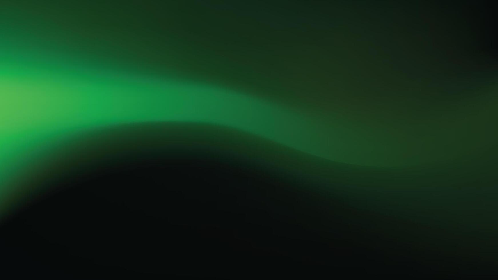 Dark emerald green gradient wave background, glowing light green on black backdrop vector