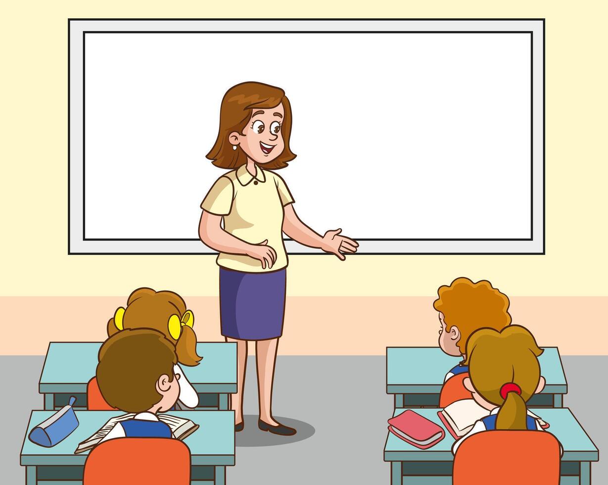 illustration of a teacher teaching a lesson to students in a classroom vector