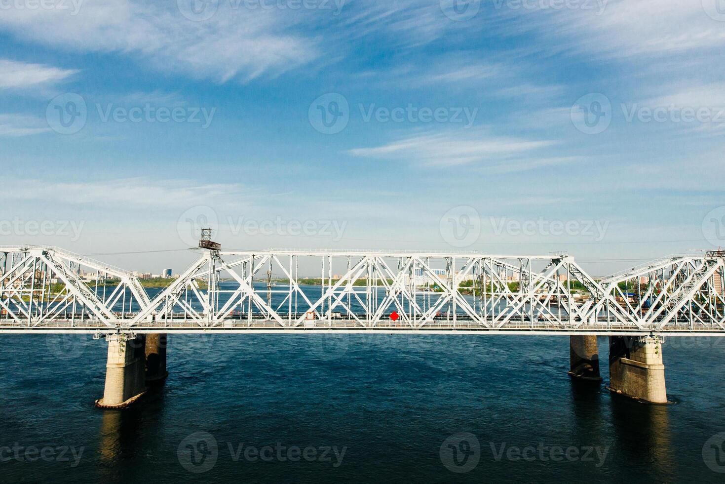 Beautiful view on Railway Bridge over the River Yenisei in Krasnoyarsk krai, Russia. photo