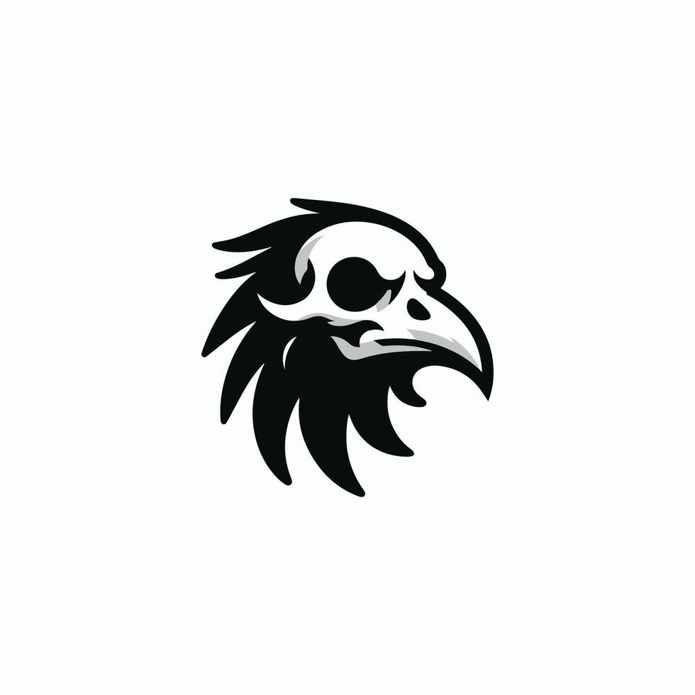 a black and white logo of a raven with a skull vector