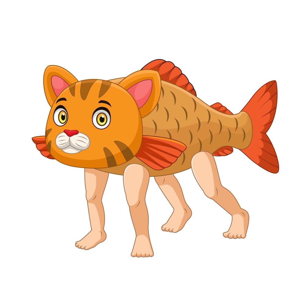 Cartoon Cat with a fish body and four legs vector