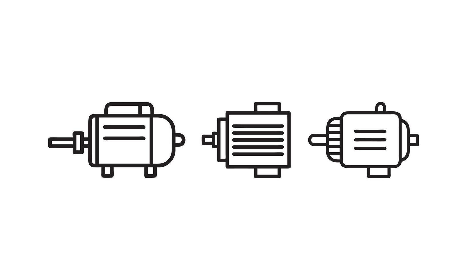 Simple Line Drawings of Different Electric Motors, electric motor icon set isolated on white background vector