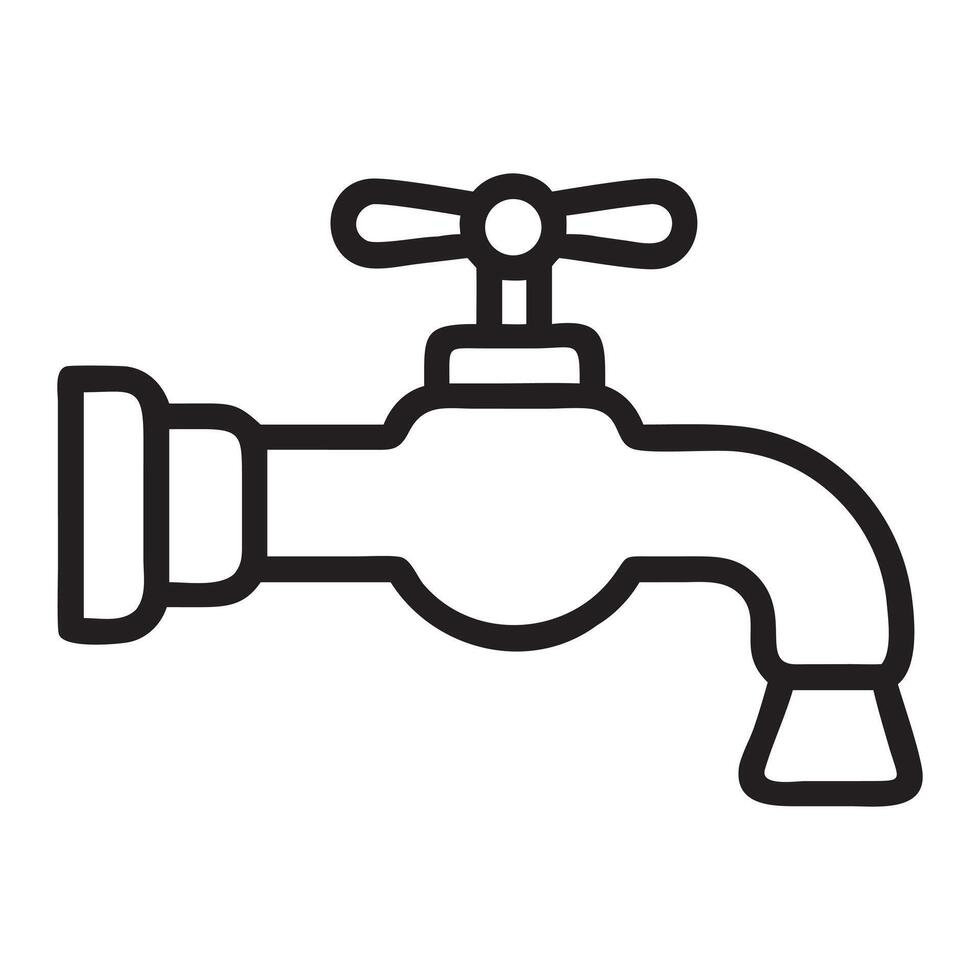 Simple Line Art of a Faucet with Droplet, water tap icon. Line Art vector