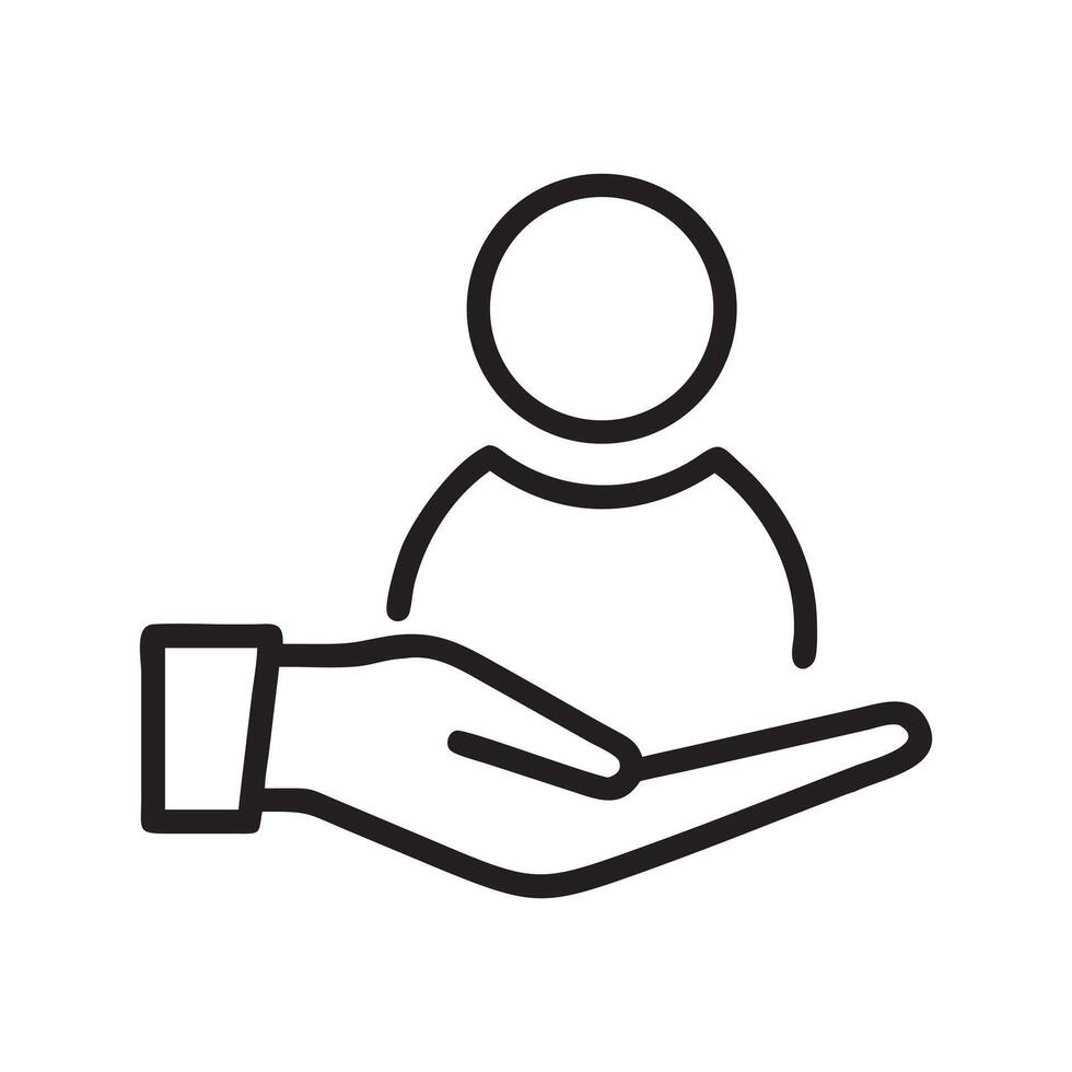 Person Protected by a Helping Hand Icon, Customer retention, patient assistance, focus on service, business icon. Black icon on white background vector