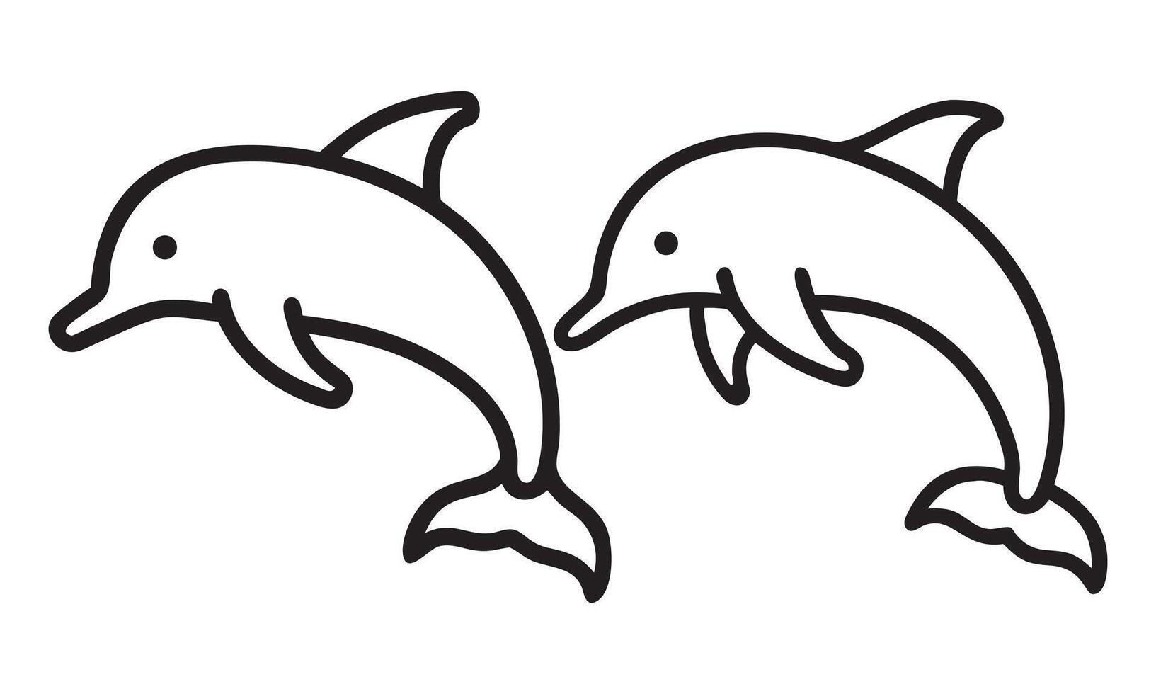 Playful dolphins jumping, outlined in black., Dolphin icon. Dolphin silhouette on white background vector
