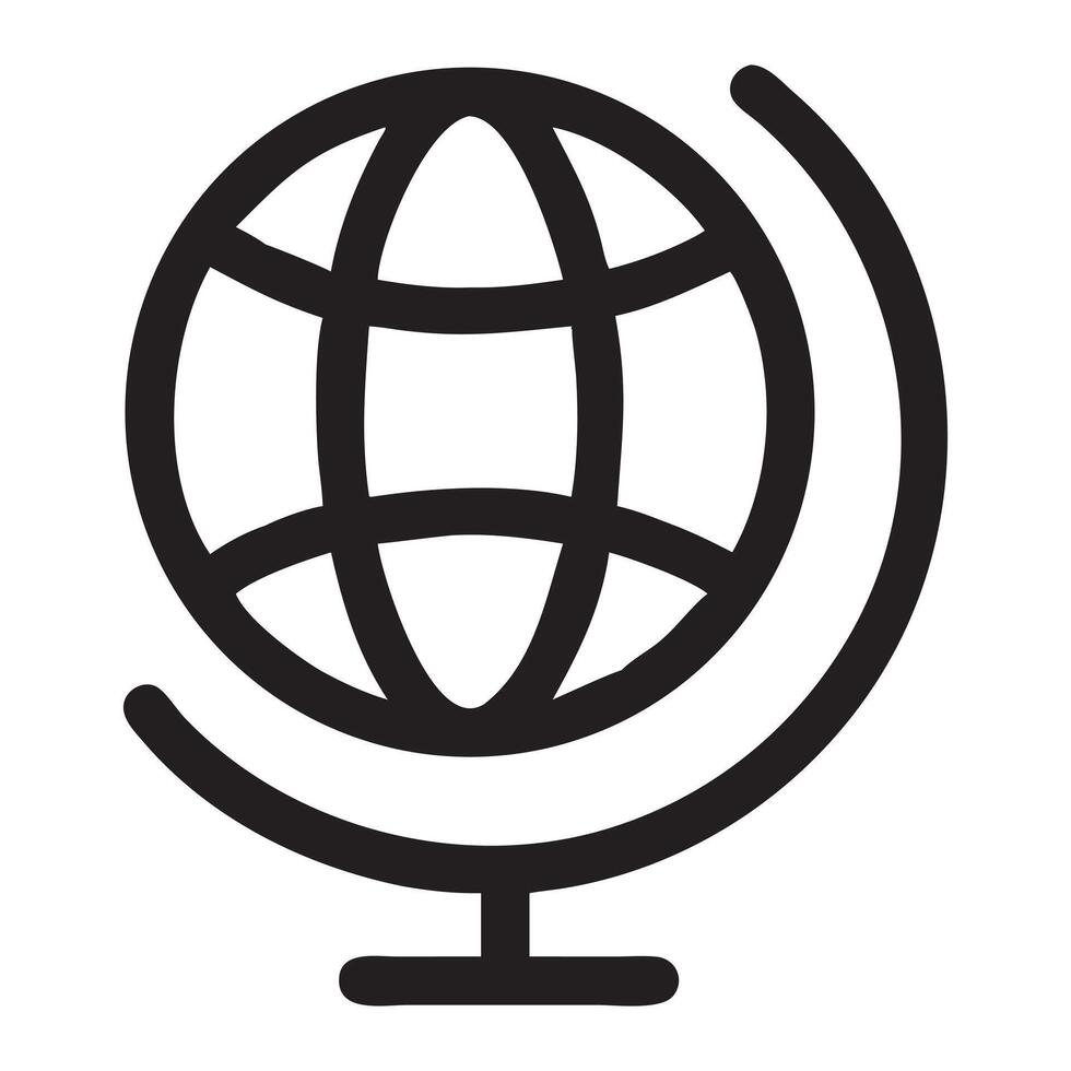 Simple black line art globe icon, globe icon in black line style vector