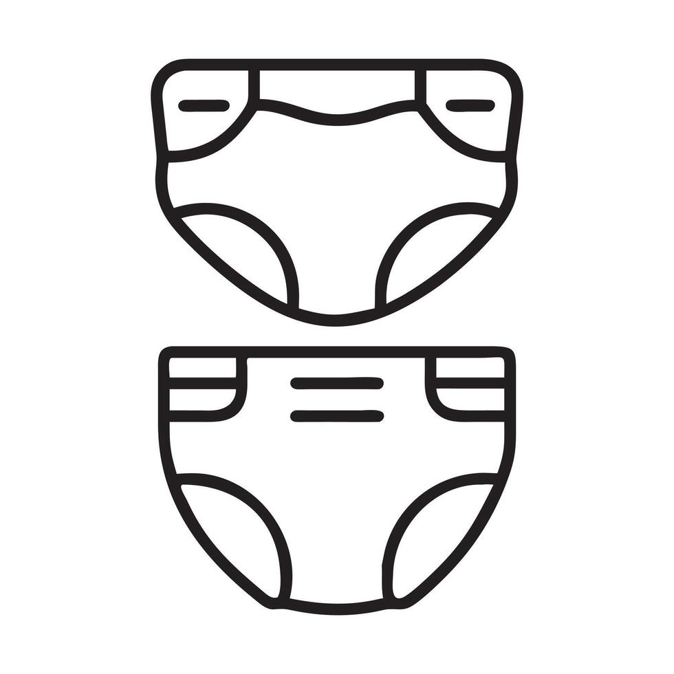 Simple Line Art Illustration of Baby Diapers, illustration of a baby diaper icon in a simple black and white line art style vector