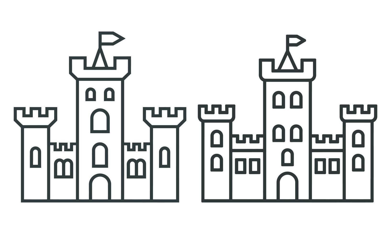 Medieval Castle Outline Icons - Set of 2 Simple Designs vector