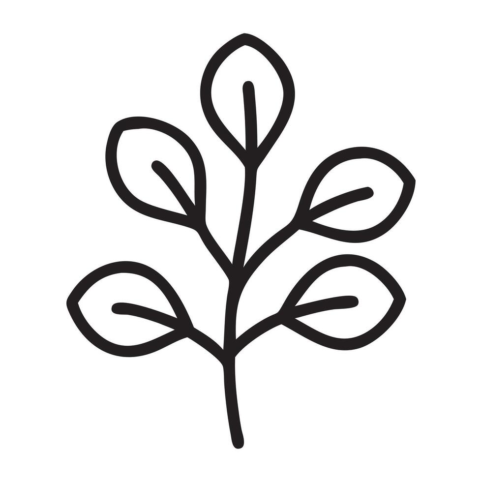 Simple Black Line Art Branch with Leaves, Leaves icon, vector