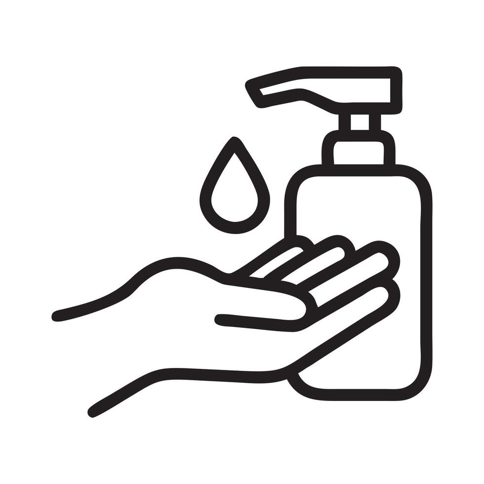 Handwashing with Dispenser Soap, A Simple Hygiene Icon, Hand sanitizer wash gel linear icon symbol, Thin line stroke isolated on white background vector