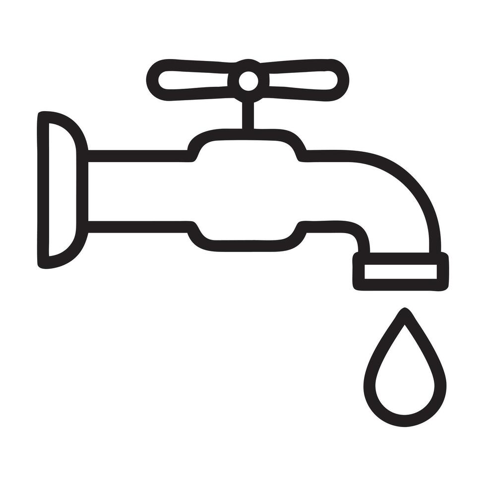 Simple Line Art of a Faucet with Droplet, water tap icon. Line Art Style Design Isolated On White Background vector