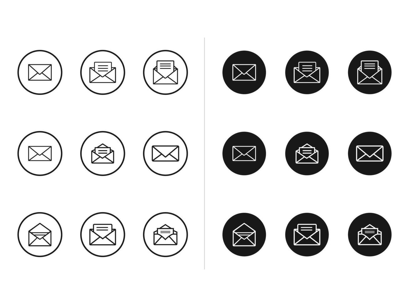 Simple email envelope symbol circles set vector
