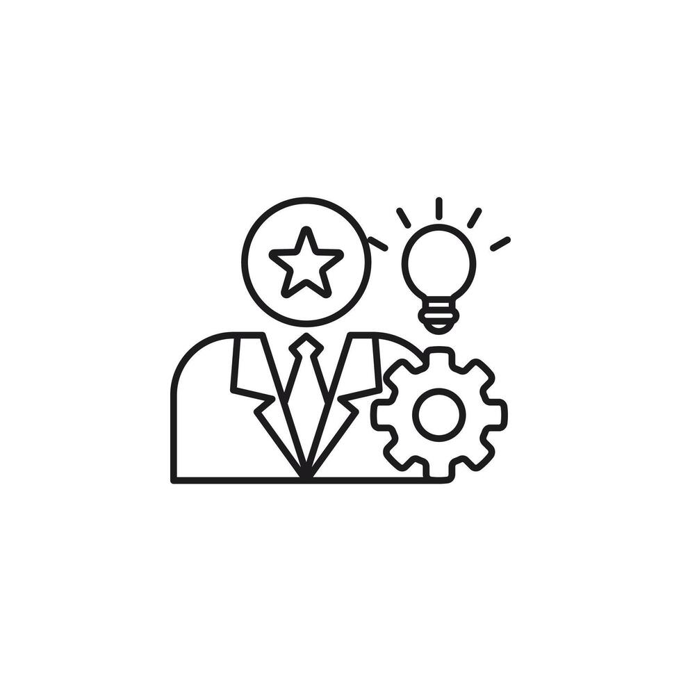 Talent management icon featuring a person with a star, light bulb, and gear, symbolizing potential innovation and progress. Suitable for HR materials. vector