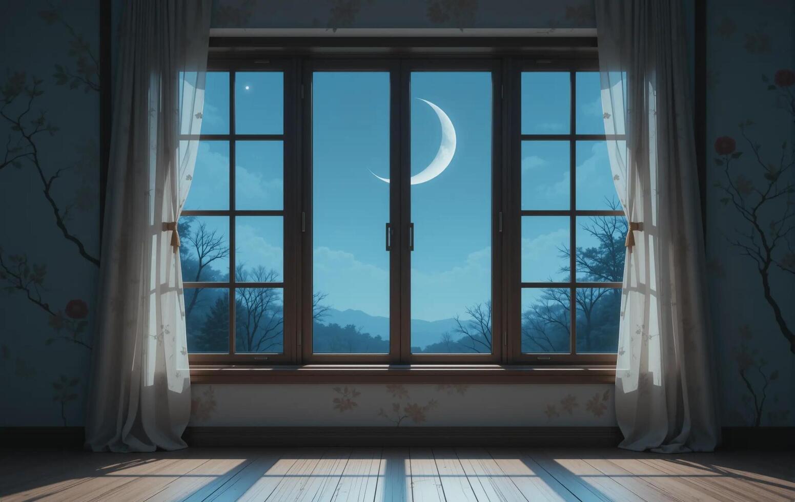 A room with a window and a crescent moon photo