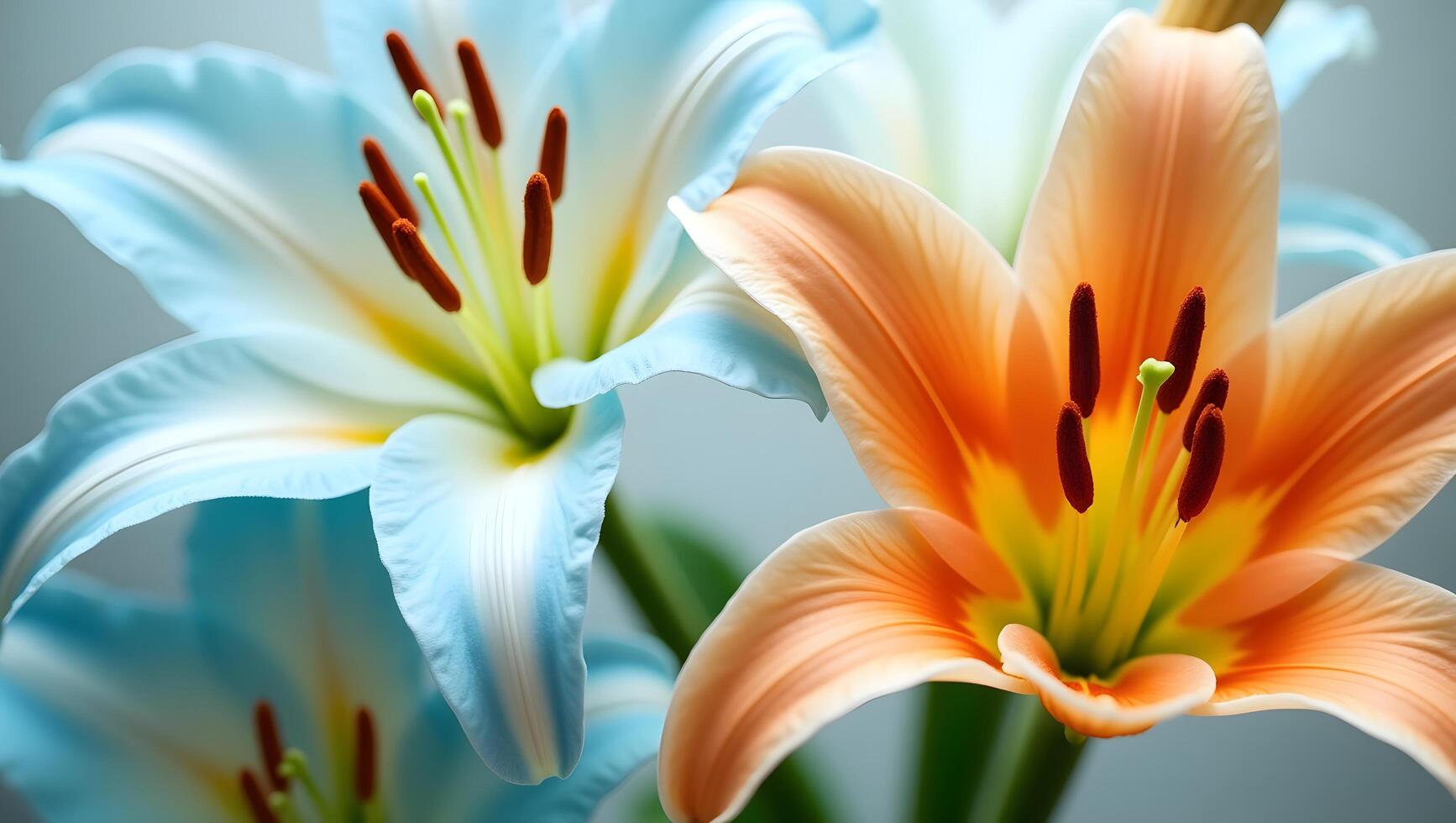 Close-Up of Elegant Blue and Orange Lilies in Bloom Botanical Flower Photography photo