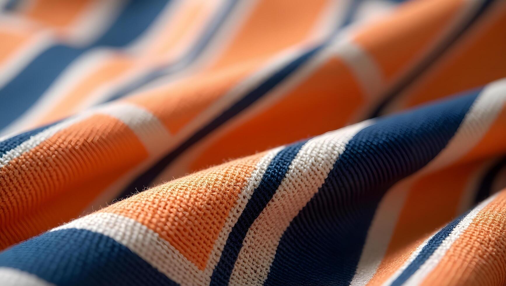 Macro Close-Up of Orange and Blue Striped Textile Fabric Texture photo