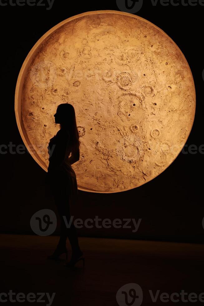 Silhouette Captured Against a Beautiful, Brightly Illuminated Full Moon in the Night Sky photo