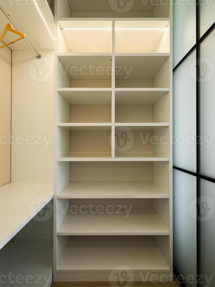 A Beautiful Modern Minimalist Shelving Unit Displayed in an Open and Bright Room Space photo